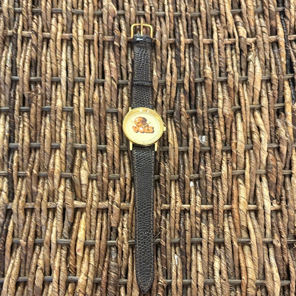Women’s Tennessee Volunteers Retro Football Brown Leather Watch w/ Gold Accents